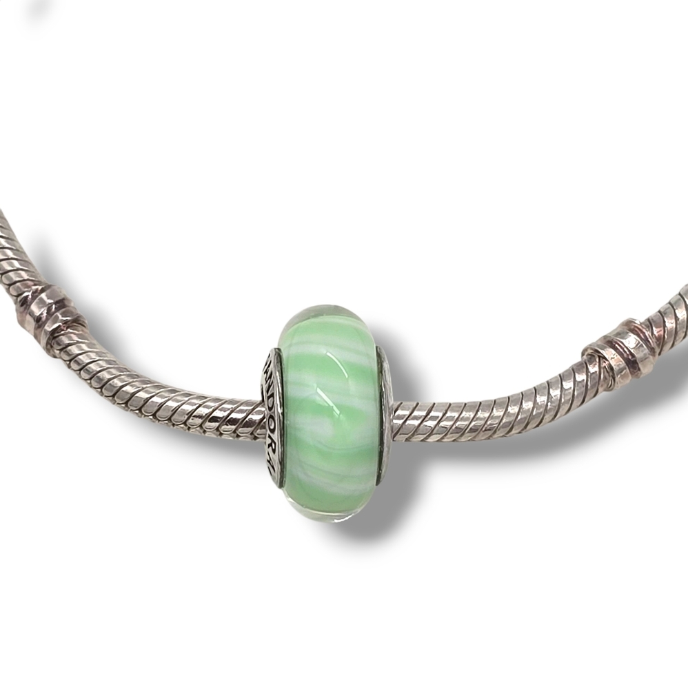 PANDORA Light Aqua/Green Candy Stripes Murano Glass Bead Charm S925 Retired - Picture 12 of 16